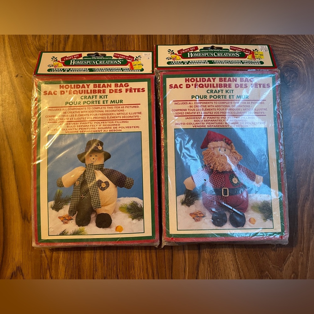 Homespun Creations Holiday Bean Bag Craft Kit Snowman and Santa lot of 2